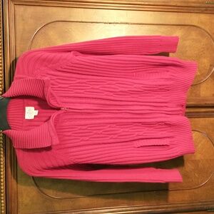 St Johns Bay Ladies Red Knit Long Sleeve Full Zip With Pockets Size Petite XL